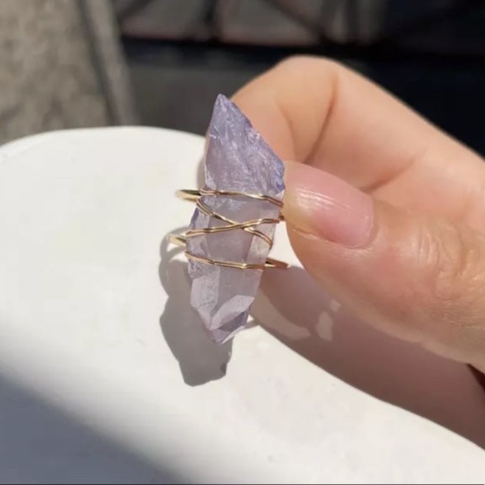 Gold Purple Crystal Druzy Wrapped Ring Brand New